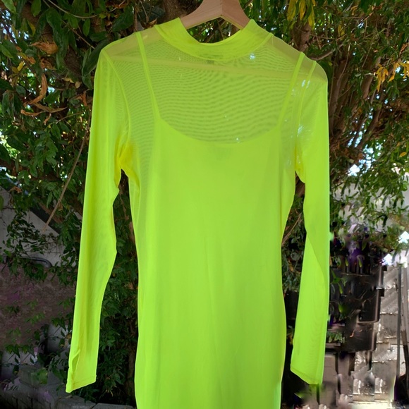 Fashion Nova Dresses & Skirts - FASHION NOVA NEON GREEN SHEER DRESS 2Pc